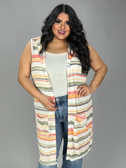 61 OT-A {Eye Candy} Multi-Color Stripe Print Vest w/Hood  PLUS SIZE XL 2X 3X