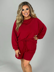 21  SET-C {The Good Life} Red Long Sleeve Short  Set PLUS SIZE 1X 2X 3X