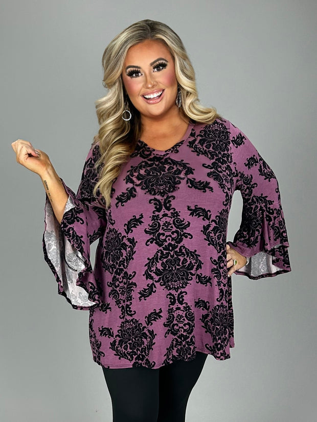 70 PQ {Beauty In Your Eyes} Plum Damask V-Neck Top  PLUS SIZE 1X 2X 3X 4X 5X 6X