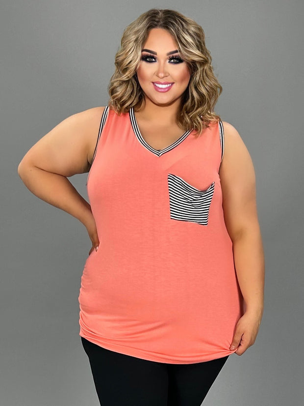 28 SV-D {Positive Feelings} Coral Stripe Print Top PLUS SIZE XL 2X 3X