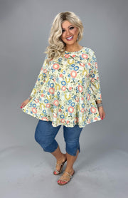 17 PQ {Close To Me} Pale Yellow Floral Print Round Hem Top EXTENDED PLUS SIZE 4X 5X 6X