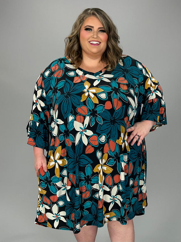 SALE!! 17 PQ {Dreams Come True} Teal/Black Floral V-Neck Dress EXTENDED PLUS SIZE 4X 5X 6X