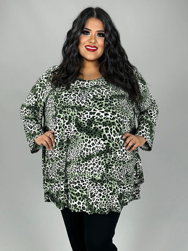 SALE!! 33 PQ {Alluring Attraction} Green Leopard V-Nieck Top EXTENDED PLUS SIZE 3X 4X 5X