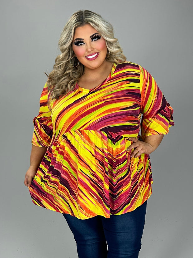 SALE!! 52 PQ-A {Hotter Than The Sun} Yellow Print V-Neck Babydoll Top EXTENDED PLUS SIZE 3X 4X 5X