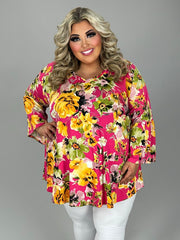 SALE!! 31 PQ-A {Look At You Shine} Fuchsia Floral V-Neck Top EXTENDED PLUS SIZE 3X 4X 5X