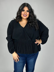 25 SLS {Dedicated To Art} Black Ribbed Peplum Top PLUS SIZE 3X