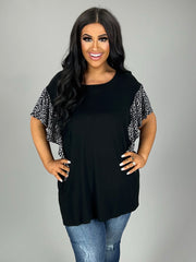 SALE!! 85 CP-B {A Flutter Above} Black Top W/Print Contrast PLUS SIZE 1X 2X 3X