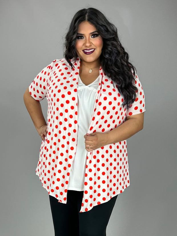 25 OT {Dots On Call} White/Red Polka Dot Cardigan PLUS SIZE XL 2X 3X