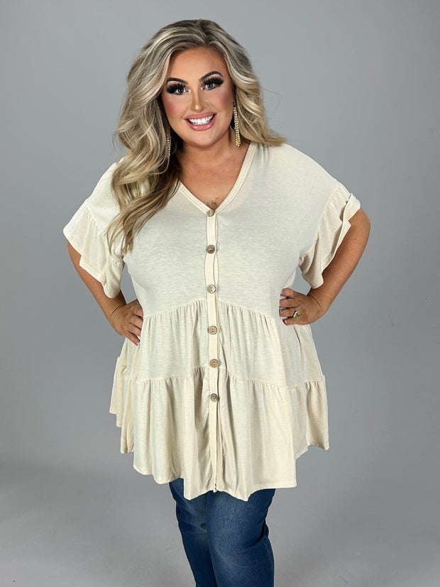 65 SSS {Certain Charm} Ivory Tiered Button Up Top PLUS SIZE 1X 2X 3X