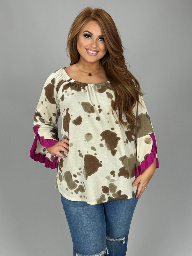 SALE!! 24 PQ-Q {Hard To Know} Cow Print W/Fuchsia Tunic PLUS SIZE XL 2X 3X