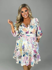 88 PQ {Bloom With A View} Ivory Floral Bird Print V-Neck Dress PLUS SIZE 1X 2X 3X