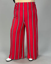 BT {Wow The Crowd} Red/Black/Ivory Striped Wide Leg Pants PLUS SIZE XL 2X 3X