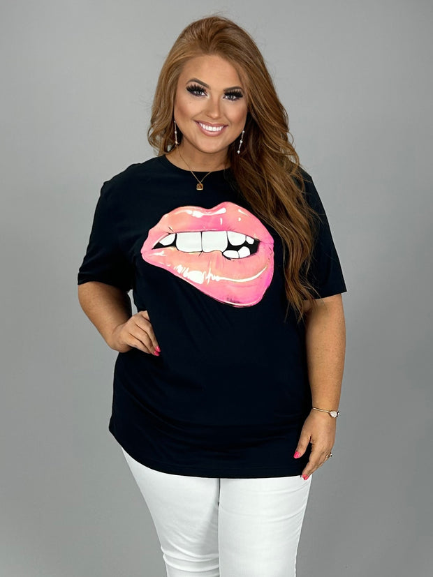 SALE!! 30 GT-F {Kiss Me} Black Pink Lip Graphic Tee PLUS SIZE 1X 2X 3X