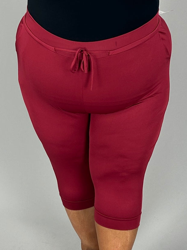 BT-O {New Rules} Cranberry Capri Joggers w/Pockets  EXTENDED PLUS SIZE 5X