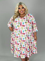 78 PSS {Better Things Ahead} Light Pink Square Print Dress EXTENDED PLUS SIZE 4X 5X 6X