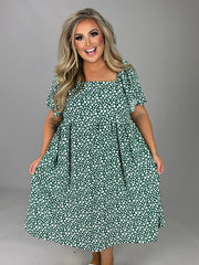 SALE!! 97 PSS-Z {Beyond The Stage} Green Print Babydoll Dress PLUS SIZE 1X 2X 3X