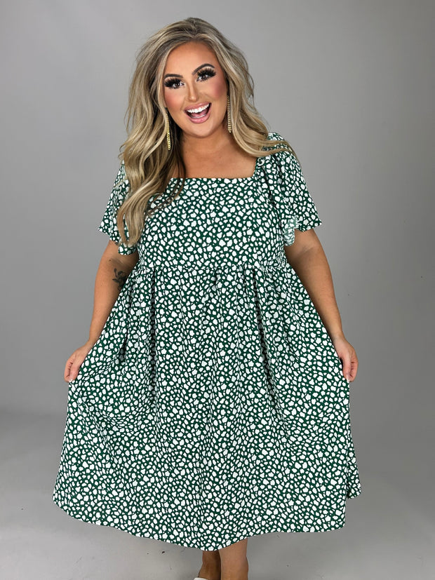 SALE!! 97 PSS-Z {Beyond The Stage} Green Print Babydoll Dress PLUS SIZE 1X 2X 3X