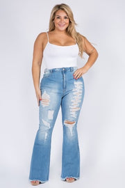 SALE!!   BT-99 {The Map} Med. Blue Distressed Flare Jeans PLUS SIZE 1X 2X 3X