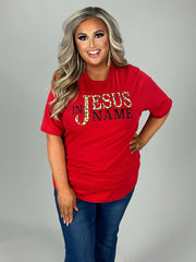 SALE!! 49 GT {In Jesus Name} Red/Leopard Script Graphic Tee  PLUS SIZE 1X 2X 3X