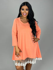 SALE!! 46 SD-A {Pastel Beauty} Coral White Lace Hem Knit Top PLUS SIZE XL 2X 3X