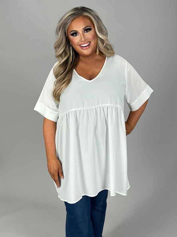 28 SSS {Hometown Hero} Ivory V-Neck Babydoll  Top PLUS SIZE 1X 2X 3X