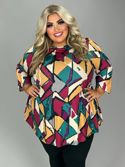 26 PQ {When Paths Crossed} Magenta Gold Black Print Top EXTENDED PLUS SIZE 4X 5X 6X