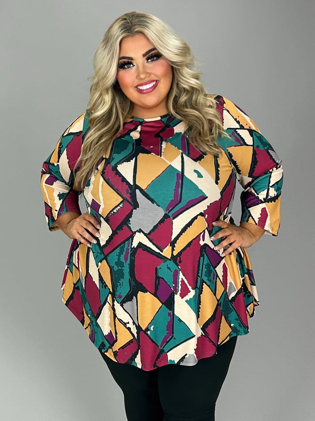 26 PQ {When Paths Crossed} Magenta Gold Black Print Top EXTENDED PLUS SIZE 4X 5X 6X