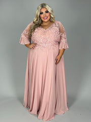 LD-G {Wish Me Joy} Dusty Rose V-Neck Gown w/Scarf EXTENDED PLUS SIZE 5X