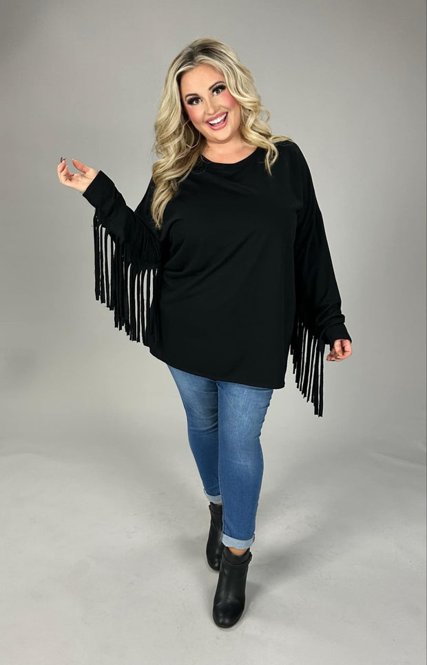 51 SD {Feeling At Peace} Black Top w/Fringe Sleeves PLUS SIZE XL 2X 3X