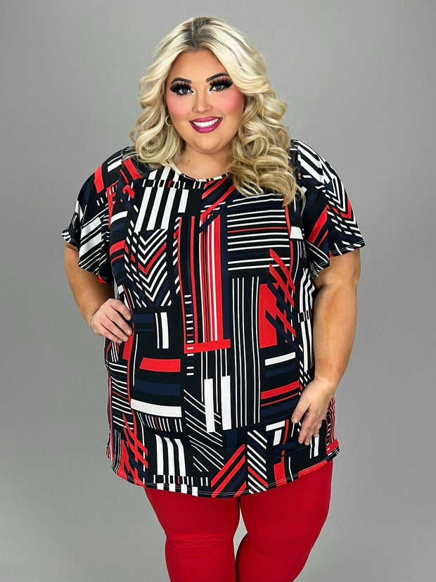 22 PSS[Hot City Block} Black & Red Geometric Print Tunic EXTENDED PLUS SIZE 4X 5X 6X