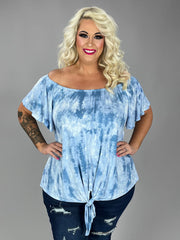 73 OS {Easy Like Sunday} BlueTie Dye Off Shoulder Top PLUS SIZE XL 2X 3X