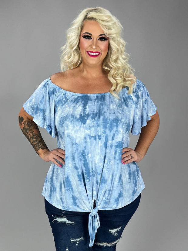 73 OS {Easy Like Sunday} BlueTie Dye Off Shoulder Top PLUS SIZE XL 2X 3X