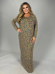 SALE!! LD-O {Number One Fan} Mocha Leopard Print Long Dress PLUS SIZE 1X 2X 3X