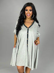 SALE!! 64 SQ-N {Totally Worth It} Gray Lounge Dress with Buttons PLUS SIZE 1X 2X 3X