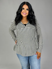 91   HD-C {Boss Lady Fav} Gray/Ivory Striped Hoodie PLUS SIZE 1X 2X 3X