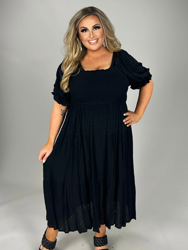 LD-F {Feeling Blessed} Black Smocked Dress PLUS SIZE XL 1X 2X