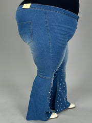 BT {Your Choice} Med Blue Buttoned Flared Jeans w/Pearls CW EXTENDED PLUS SIZE 5X