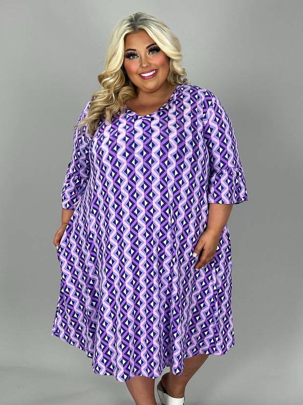 80 PSS {In Full Swing} Purple Geo Print V-Neck Dress EXTENDED PLUS SIZE 4X 5X 6X