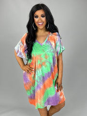 65 PSS-P {Dearest Friend}  Mint Orange Tie Dye Tunic PLUS SIZE XL 1X 2X