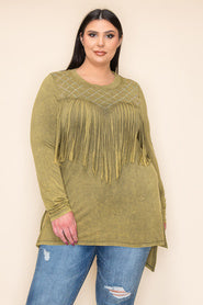 SALE!! 82 SLS {Through My Eyes} VOCAL Olive Fringe & Rhinestone Detail Top PLUS SIZE XL 2X 3X