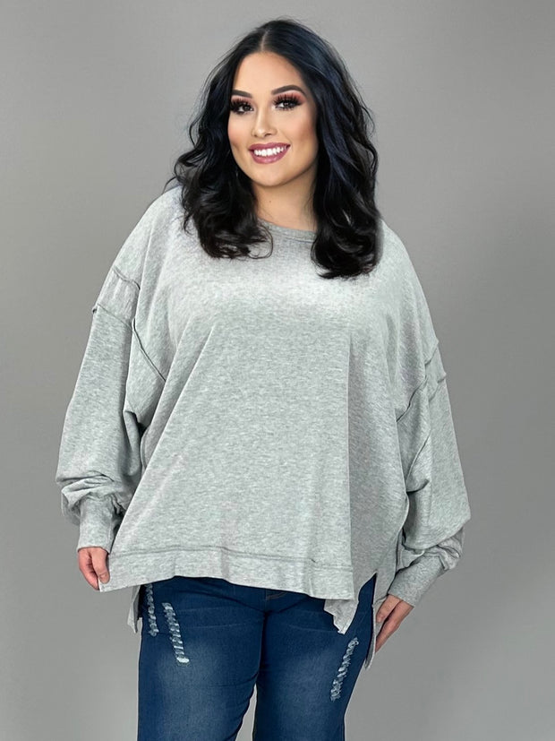 68 SLS-F {Bring On The Comfort} H. Grey Oversized Sweatshirt PLUS SIZE XL 2X 3X