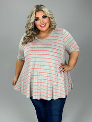 SALE! 11 PSS {Keeping It Simple} Grey Stripe Print V-Neck Top EXTENDED PLUS SIZE 3X 4X 5X