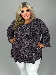 SALE!! 26 PQ {Easy To Believe} Black V-Neck Top w/Ivory/Fuchsia Dots EXTENDED PLUS SIZE 3X4X 5X