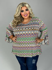 SALE! 11 PQ {Watch Me Shine} Ivory/Green/Purple Print V-Neck Top EXTENDED PLUS SIZE 4X 5X 6X