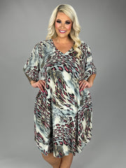 SALE!! 34 PSS-I {Beautiful Song} Pink/Grey Animal Print V-Neck Dress EXTENDED PLUS SIZE 3X 4X 5X