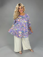 30 PLS {Feeling Carefree} Lavender Rainbow Print Top EXTENDED PLUS SIZE 3X 4X 5X