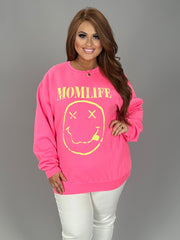 SALE!! 78 GT-U {Mom Life Here} Hot Pink/Yellow Graphic Sweatshirt PLUS SIZE XL 2X 3X