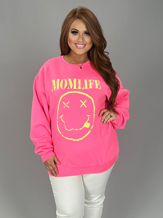 SALE!! 78 GT-U {Mom Life Here} Hot Pink/Yellow Graphic Sweatshirt PLUS SIZE XL 2X 3X