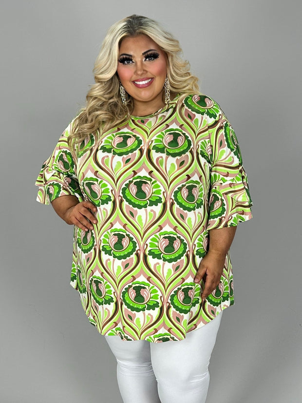 21 PSS {Trendy Effect} Lime Green Print Top EXTENDED PLUS SIZE 4X 5X 6X (Size Up 1 Size)