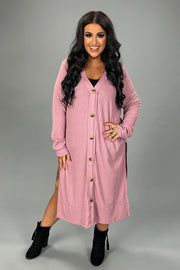 24 OT-R {Close To You } Lt. Rose Ribbed Button Up Duster PLUS SIZE 1X 2X 3X